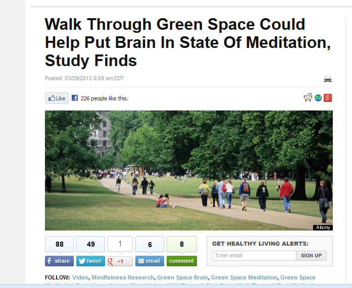 Snipped from Huffington Post http://www.huffingtonpost.com/2013/03/29/green-space-meditation-brain-walk-park_n_2964199.html