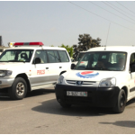 Pepsi alongside NGO vehicles at the Gaza side of the Erez checkpoint.