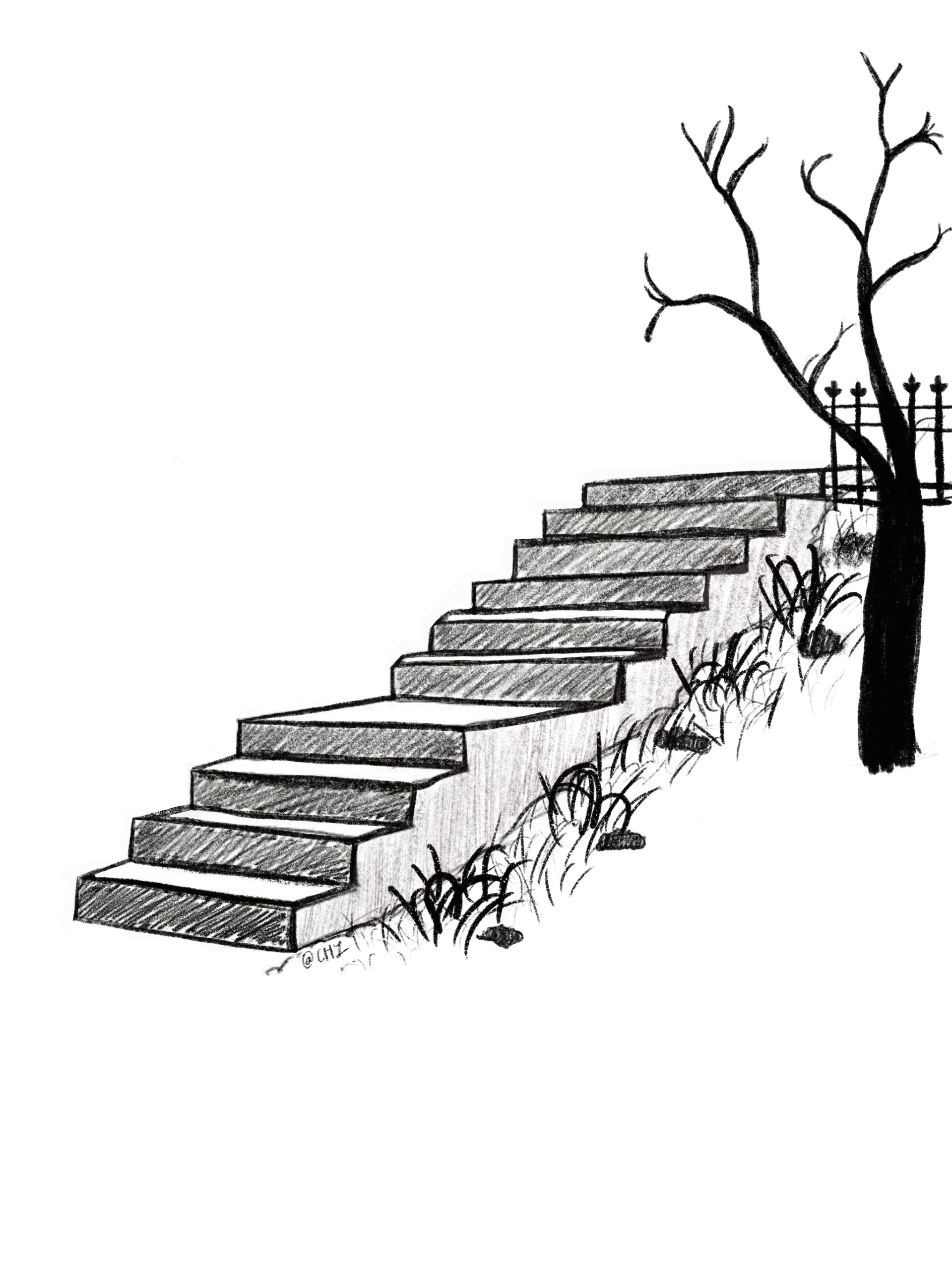 The author’s artistic rendering of the stairs described as a physical barrier for her patient to access medical care.