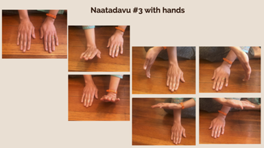 Demonstration of a hands-only Bharatanatyam movement pattern.